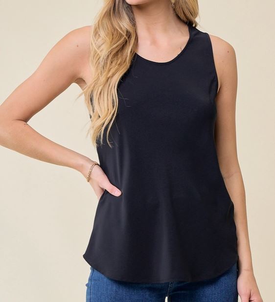 Sleeveless Scoop Neck Woven Top Black